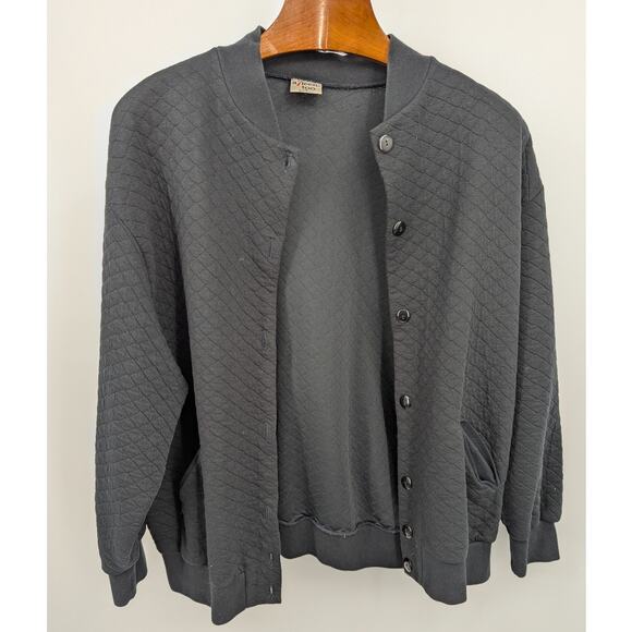 Vintage Aileen Too Quilted Lattice Button Close Black Cardigan Size 1X USA Made - Picture 2 of 5
